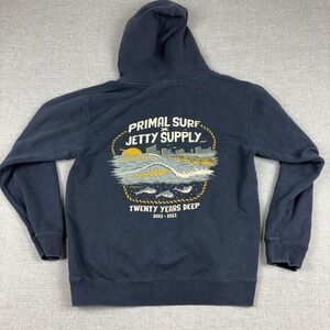 Jetty Hoodie Mens Small Gray Pullover Fleece Sweatshirt Primal Surf Graphic